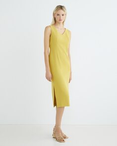 Платье миди из крепа с v-образным вырезом Roberto Verino, желтый
