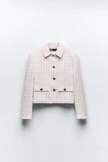 Пиджак из текстурированной клетки Zara, розовый / белый