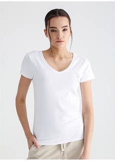 Однотонная белая женская футболка с V-образным вырезом U.S. Polo Assn.