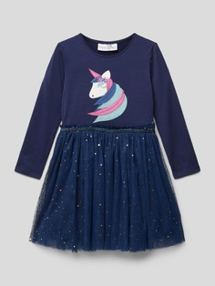 Мини-платье с аппликацией в виде мотива Happy Girls, темно-синий