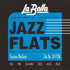 Струны для электрогитары La Bella 20 PCM Jazz Flats из нержавеющей стали с плоской намоткой - средний размер на заказ