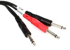 Вставной кабель Hosa STP-201 — штекер TRS 1/4 дюйма на двойной штекер TS 1/4 дюйма — 3 фута