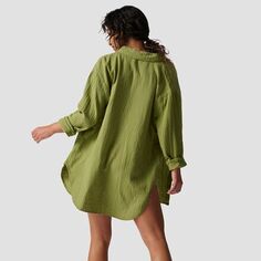 Длинная хлопково-марлевая рубашка на пуговицах с длинными рукавами женская Backcountry, цвет Calliste Green
