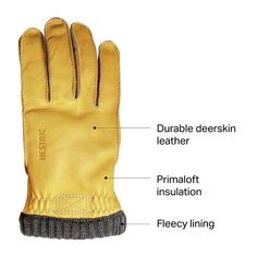 Ребристые перчатки из оленьей кожи Primaloft мужские Hestra, цвет Natural Yellow