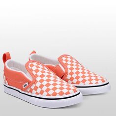 Туфли без шнуровки в шахматную клетку с V-образным вырезом — для малышей Vans, цвет (Checkerboard) Melon/True White