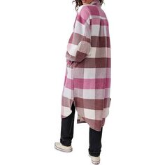 Длинное рубиновое пальто в клетку женское Free People, цвет Wine Combo