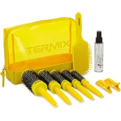 Набор для расчесывания за 3 шага включает в себя 5 расчесок, сыворотку для секущихся кончиков, распутывающую щетку и 2 заколки для волос — желтые., Termix