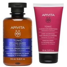 Кондиционер для волос «Тоник» для истончения волос и мужской шампунь «Тоник» для естественного роста и укрепления волос — набор из 2 штук, Apivita