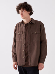 Мужская габардиновая куртка-рубашка стандартного кроя с длинными рукавами LCW Casual, темно коричневый
