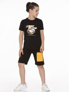 Футболка и шорты с короткими рукавами и круглым вырезом для мальчиков с принтом Myhanne, черный