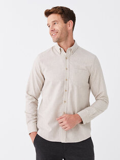 Мужская габардиновая рубашка стандартного кроя с длинным рукавом LCWAIKIKI Classic, бежевый меланж