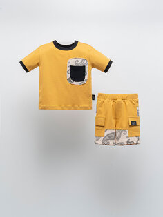 Футболка и шорты с короткими рукавами и круглым вырезом для мальчиков с принтом Moi Noi, горчица