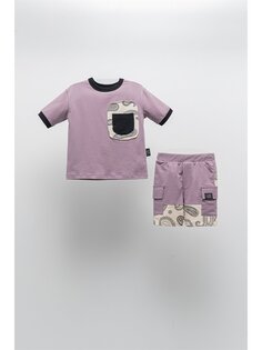 Футболка и шорты с короткими рукавами и круглым вырезом для мальчиков с принтом Moi Noi, фиолетовый