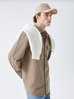 Мужская габардиновая куртка-рубашка стандартного кроя с длинными рукавами LCW Casual, светло-коричневый