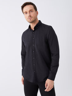 Мужская габардиновая рубашка Slim Fit с длинным рукавом LCWAIKIKI Classic, черный меланж