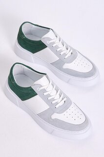 Мужская белая зеленая спортивная обувь из натуральной кожи на шнуровке TONNY BLACK, бело-зеленый