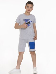 Футболка и шорты с короткими рукавами и круглым вырезом для мальчиков с принтом Myhanne, серый меланж