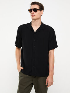 Мужская вискозная рубашка стандартного кроя с коротким рукавом LCW Casual, черный