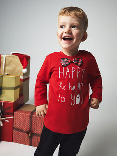 Футболка и брюки с новогодней тематикой для маленьких мальчиков с круглым вырезом и длинными рукавами Yami Mia, красный