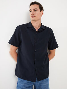 Мужская вискозная рубашка стандартного кроя с коротким рукавом LCW Casual, темно-синий