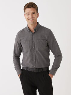 Мужская габардиновая рубашка стандартного кроя с длинным рукавом LCWAIKIKI Classic, антрацит