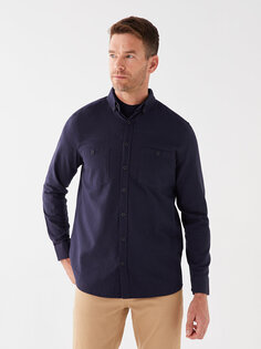 Мужская габардиновая рубашка стандартного кроя с длинным рукавом LCWAIKIKI Classic, темно-синий