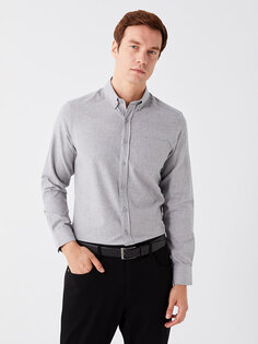 Мужская габардиновая рубашка стандартного кроя с длинным рукавом LCWAIKIKI Classic, серый меланж