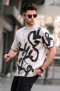 Мужская бежевая футболка Overfit с рисунком 5811 MADMEXT