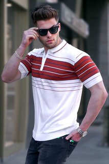 Мужская белая футболка на молнии с воротником-поло 5733 MADMEXT
