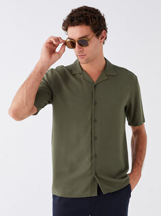 Мужская вискозная рубашка стандартного кроя с коротким рукавом LCW Casual, хаки
