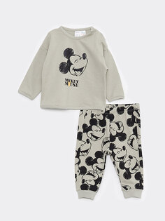 Футболка и брюки с круглым вырезом и длинными рукавами с принтом Микки Мауса для маленьких мальчиков, комплект из 2 предметов LCW baby