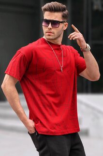 Мужская бордово-красная футболка с круглым вырезом с буквенным узором 6061 MADMEXT