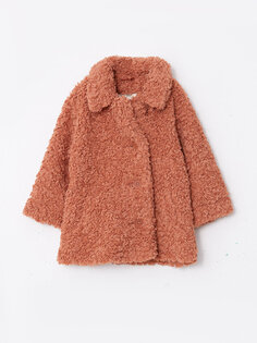 Плюшевое пальто для маленьких девочек с воротником-стойкой и длинными рукавами LCW baby, светло-коричневый
