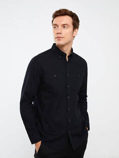Мужская габардиновая рубашка стандартного кроя с длинным рукавом LCWAIKIKI Classic, черный