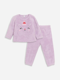Плюшевый пижамный комплект для маленьких девочек с круглым вырезом и длинными рукавами LCW baby, сирень