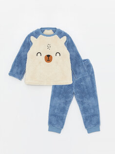 Плюшевый пижамный комплект для маленьких мальчиков с длинными рукавами и круглым вырезом LCW baby, бежевый