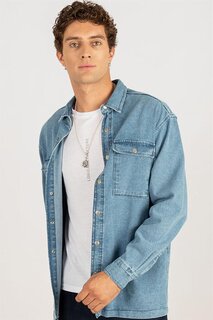 Мужская джинсовая рубашка большого размера с двойным карманом и клапаном на кнопке TUDORS