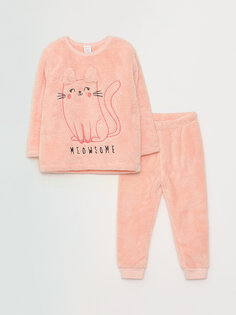 Плюшевый пижамный комплект с длинными рукавами и вышивкой для маленьких девочек LC WAIKIKI