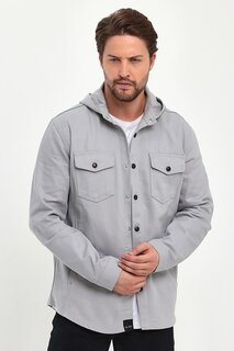 Мужская джинсовая куртка стандартного кроя с капюшоном и кнопками RF0450 THE RULE, серый