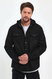 Мужская джинсовая куртка стандартного кроя с капюшоном и кнопками RF0450 THE RULE, черный