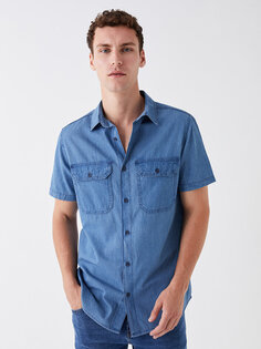 Мужская джинсовая рубашка стандартного кроя с коротким рукавом LCW Jeans, среднее индиго родео