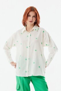 Повседневная льняная рубашка с цветочной вышивкой Fullamoda, зеленый