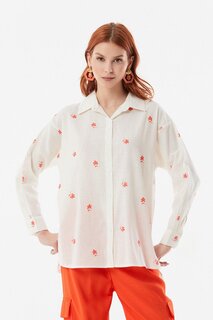 Повседневная льняная рубашка с цветочной вышивкой Fullamoda, апельсин