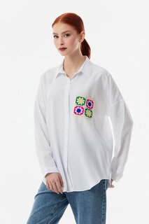 Повседневная рубашка с цветочной вышивкой Fullamoda, белый