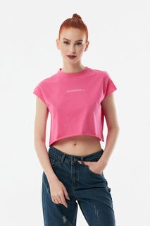 Повседневная укороченная футболка с круглым вырезом и принтом Fullamoda, розовый