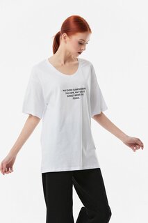 Повседневная футболка с V-образным вырезом и текстовым принтом Fullamoda, белый