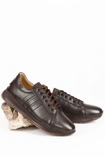Повседневные мужские кроссовки из натуральной кожи с круглым носком на шнуровке 01396 GÖNDERİ(R)