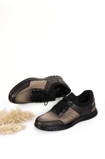 Повседневные мужские кроссовки из натуральной кожи с круглым носком на шнуровке 42284 GÖNDERİ(R)