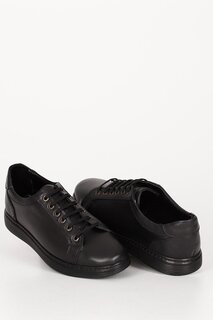 Повседневные мужские кроссовки из натуральной кожи с круглым носком на шнуровке 01144 GÖNDERİ(R), черный