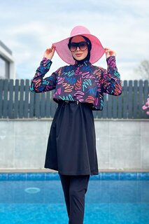 Полностью закрытый купальник в хиджабе с парашютной передней крышкой R046, черный цвет, неоновый Remsa Mayo